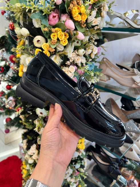 Pu Leather Golden Belt Platform Loafers